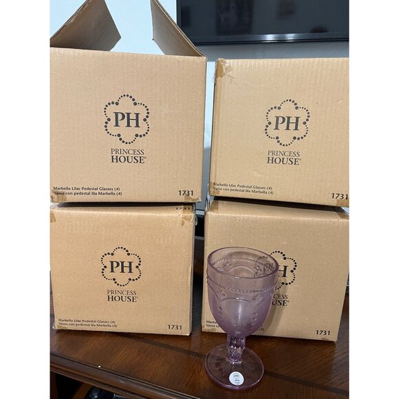 4 NEW Princess House Marbella Lilac Pedestal footed Water wine Glasses - Picture 3 of 4